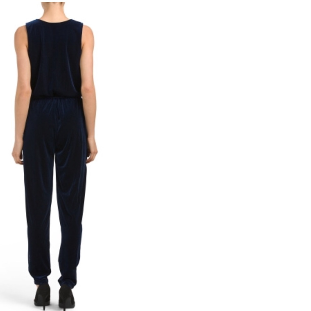 Green envelope velvet  surplice navy jumpsuit SM - Picture 3 of 3