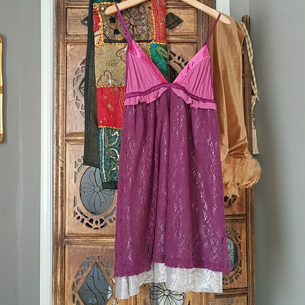 Free People Burgundy Velvet Silver Slip Dress