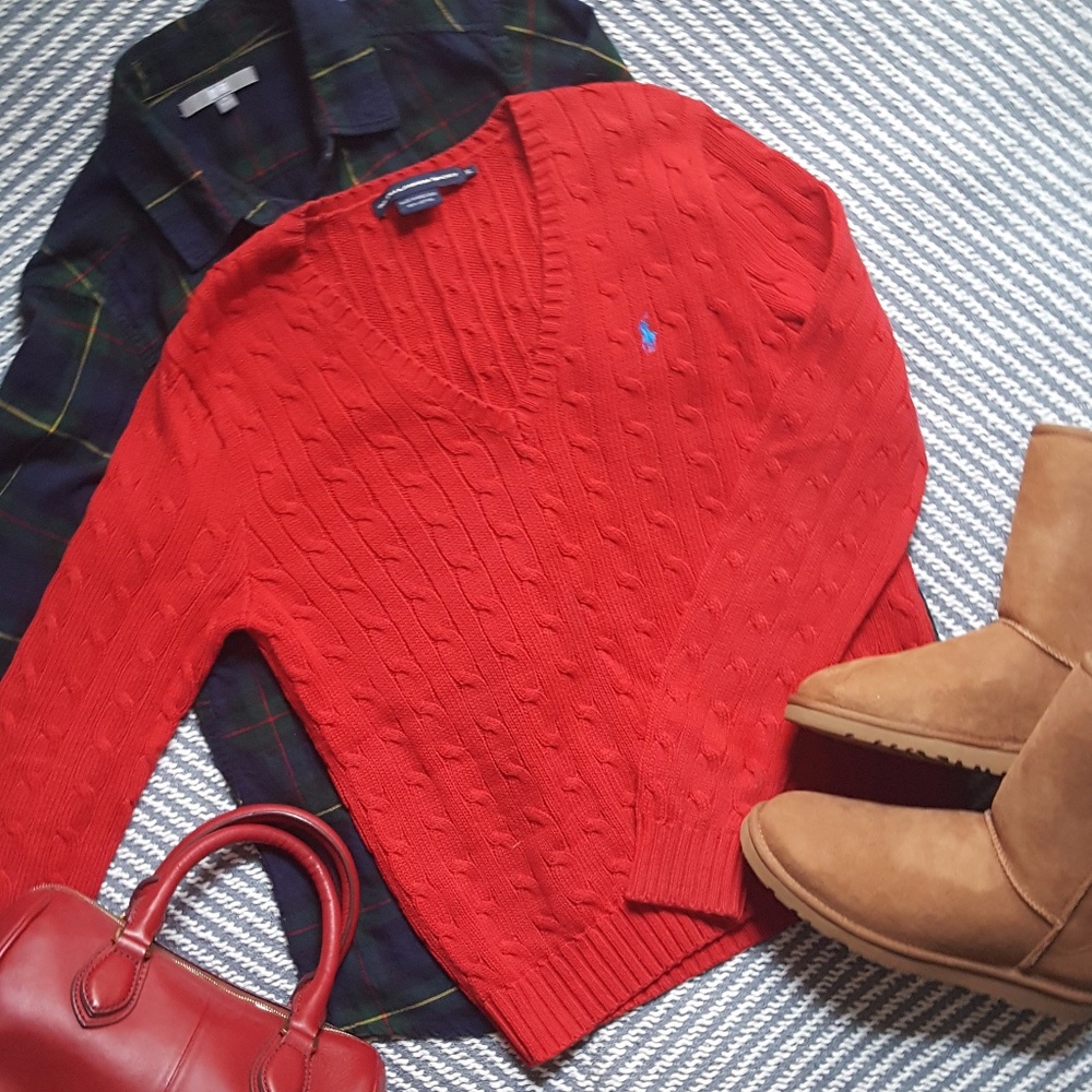 Ralph Lauren Sport Cable Knit V-Neck Sweater