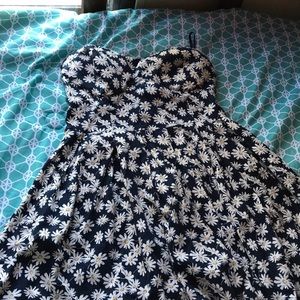 Blue yellow and white floral tube dressed