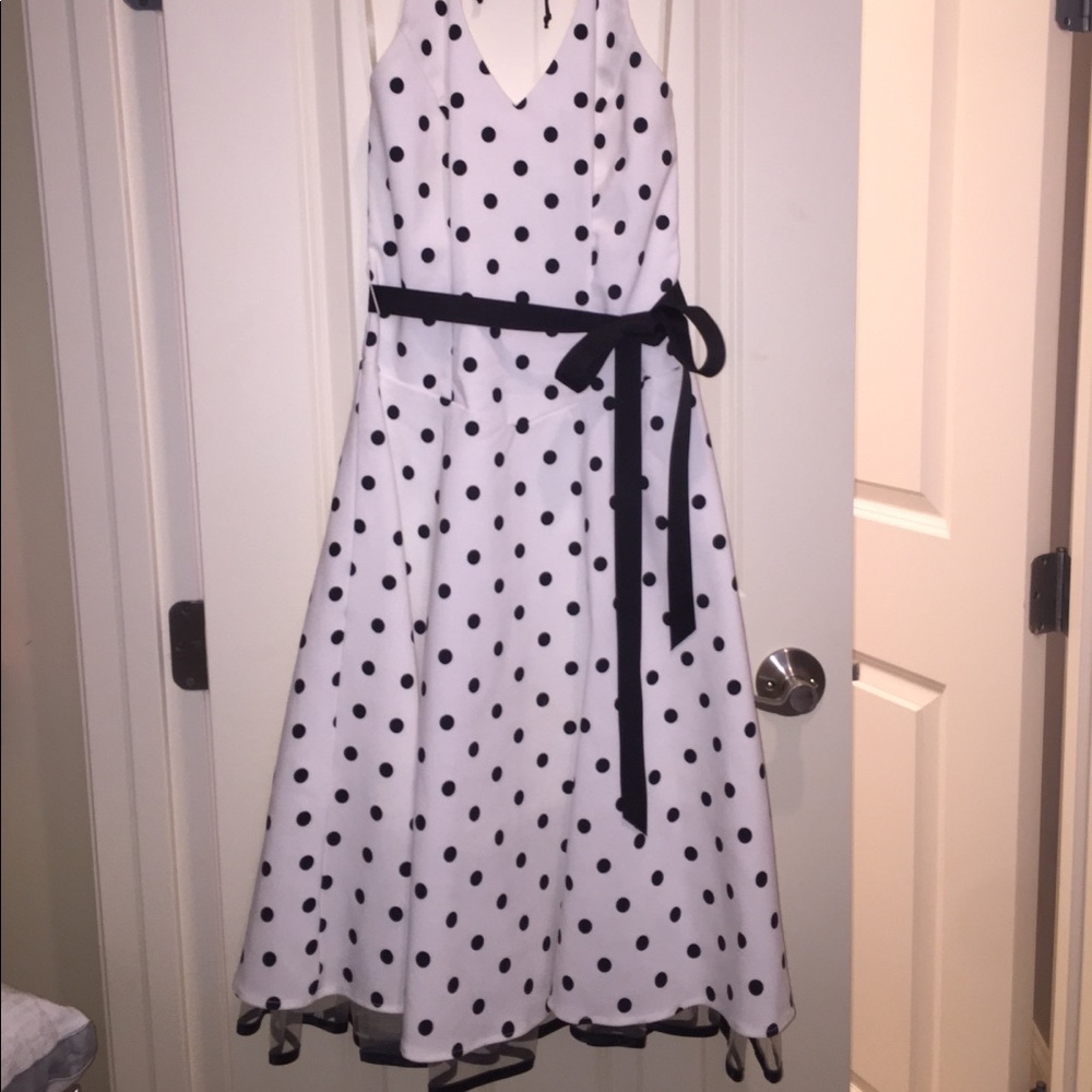 White with black polka dots cocktail dress