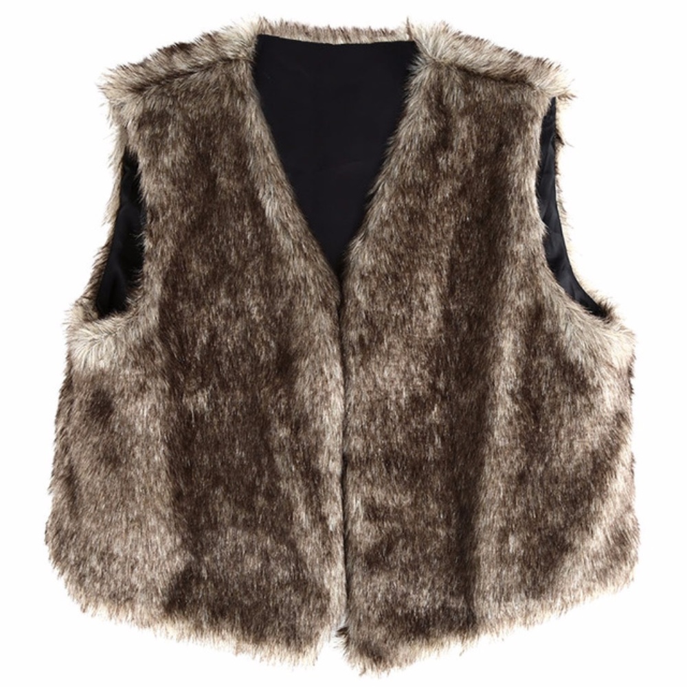 Faux Rabbit Fur Fuzzy Furry Brown Winter Vest M - Picture 2 of 3