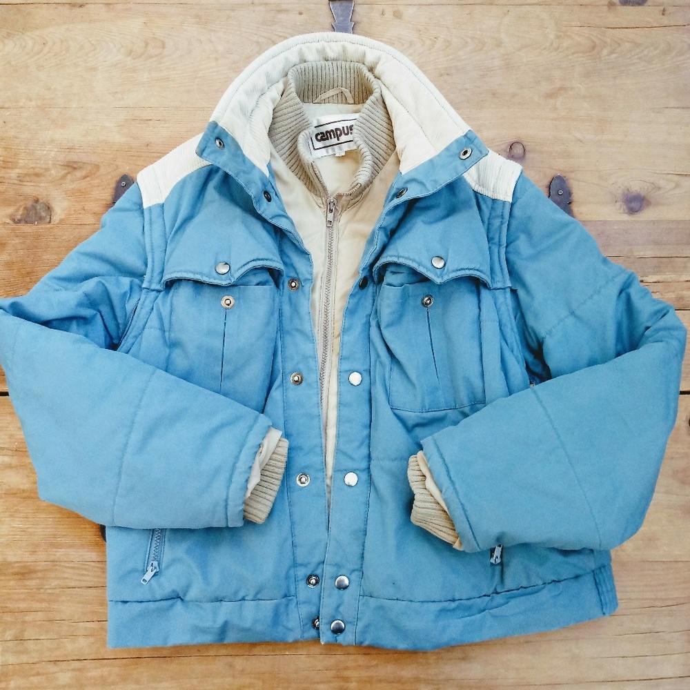 Vintage Campus Puffy Bomber Jacket Vest Zipout