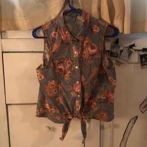 Floral Sleeveless Button-Down