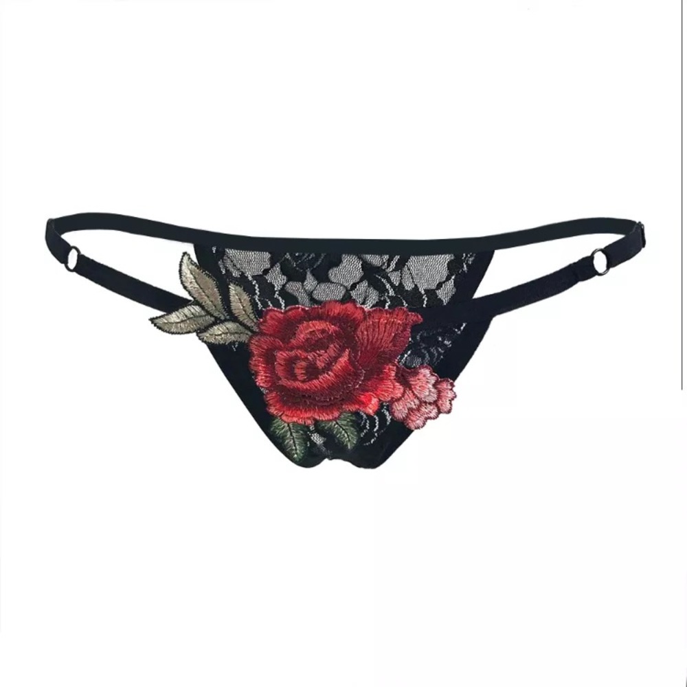 Black Lace Rose Embroidered Panty