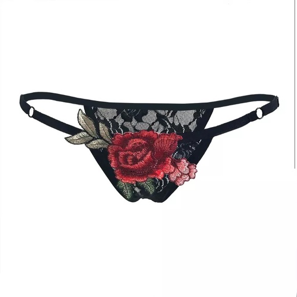 Black Lace Rose Embroidered Panty - Picture 1 of 3