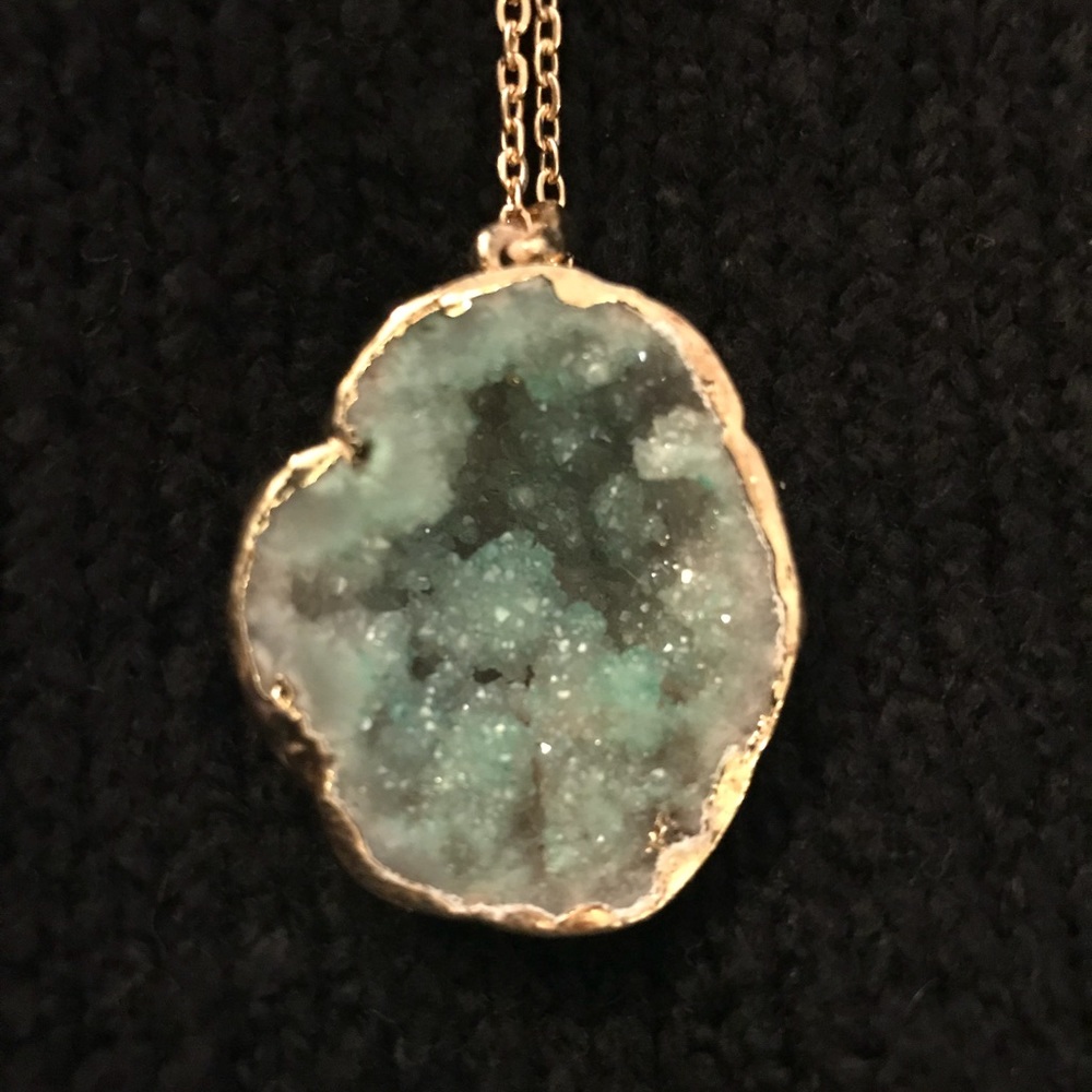 Geode half teal necklace