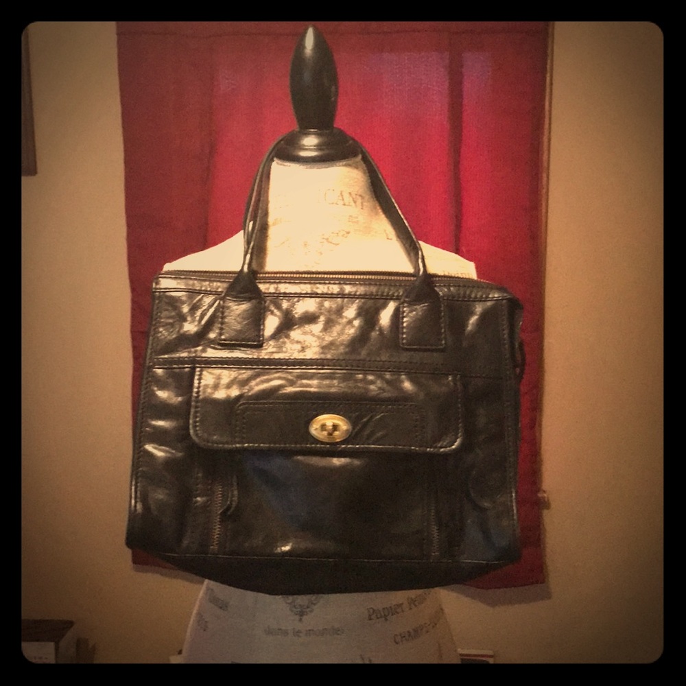 Fossil Glazed Black Leather E/W Tote