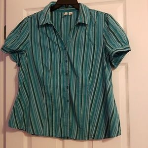 Green striped button-down shirt