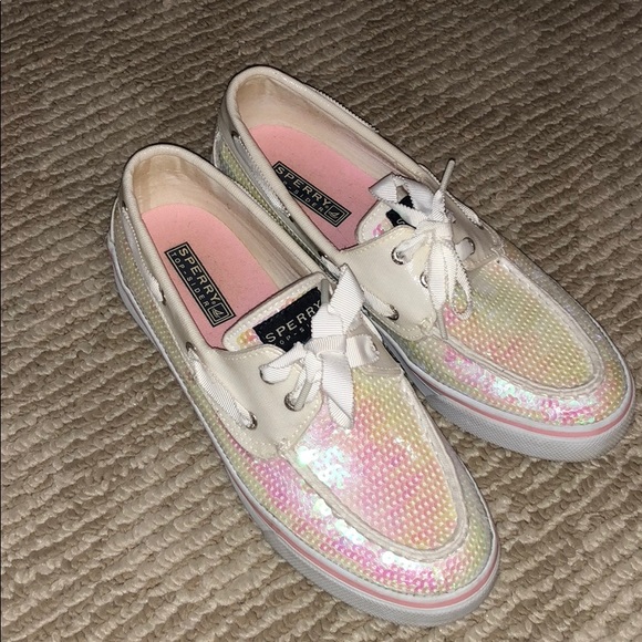 Sperry Shoes - SPERRY white Iridescent boat shoe.