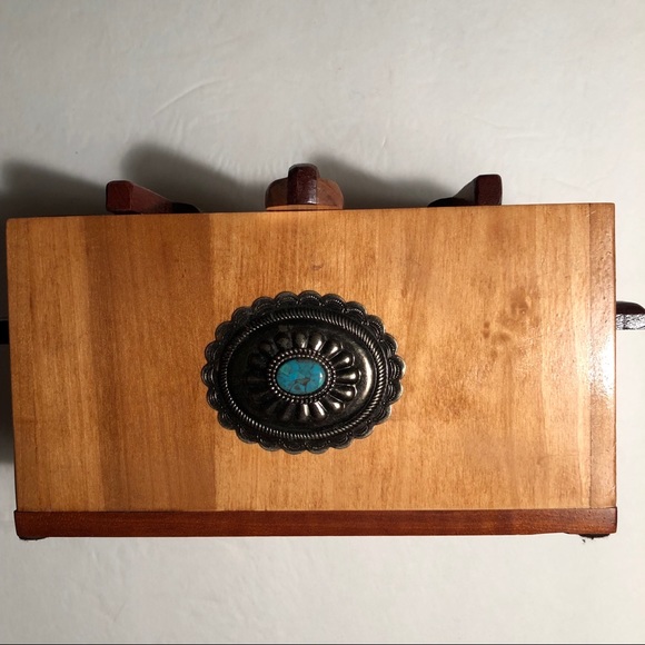 Vintage Wooden Turquoise Box - Picture 2 of 7