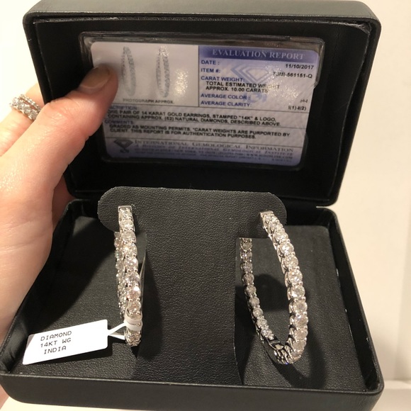 NWT 10 Carat Diamond Hoop Earrings - Picture 1 of 8