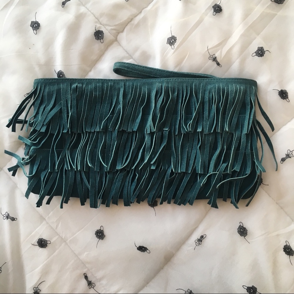 Suede Fringe Clutch