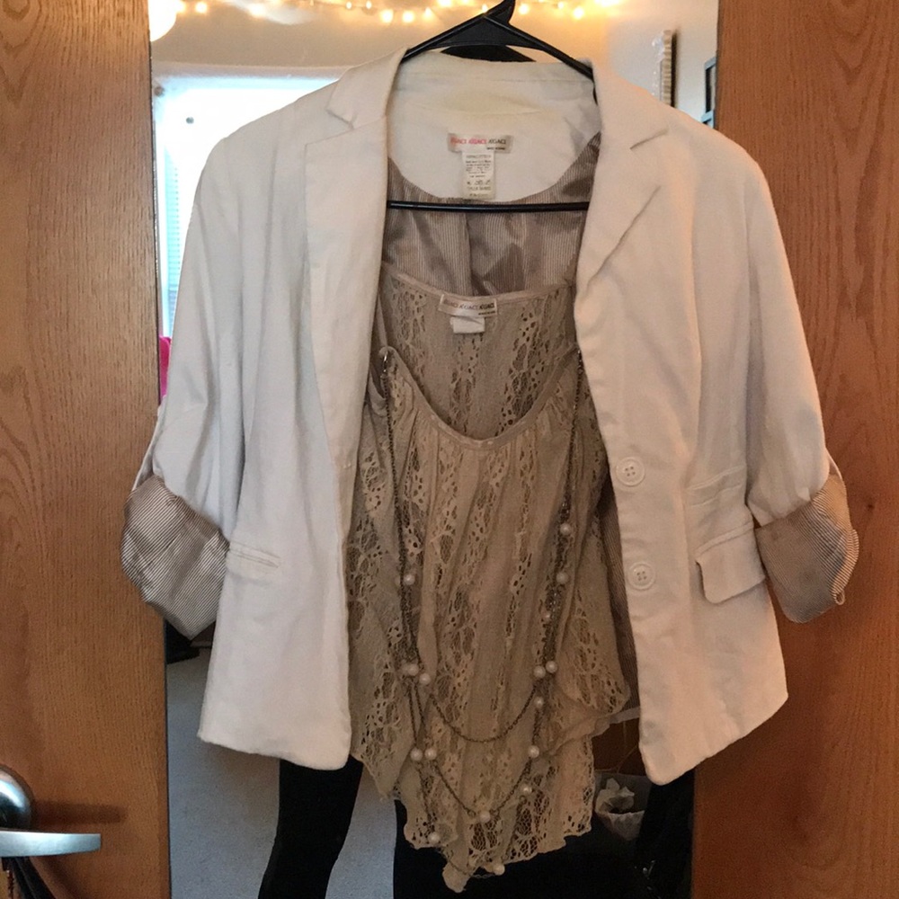 Cream blazer and lace top
