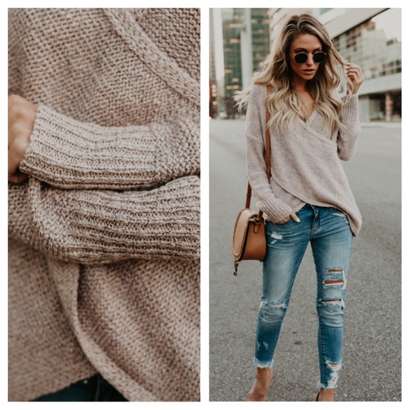 Cross front drape grey sweater - Picture 2 of 3