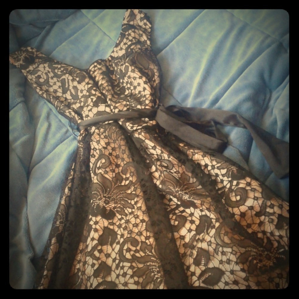 Lacy Champagne and Black Dress