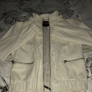 Guess white leather with gray hoodie jacket