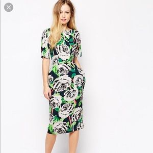 ASOS Midi dress with bright floral print & POCKETS