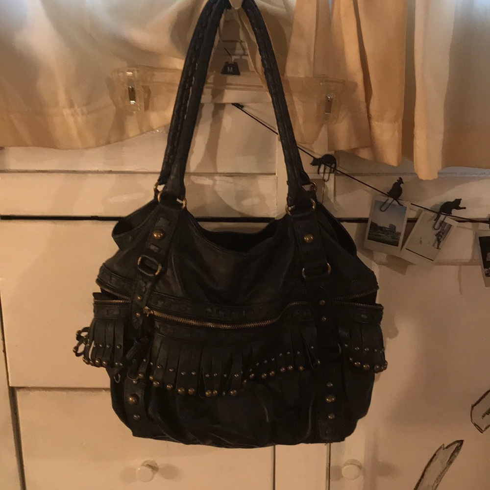 Black Faux Leather Shoulder Bag