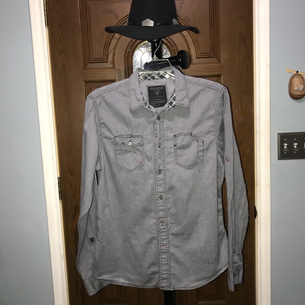 Guess bottom down gray men shirt Sz. Large
