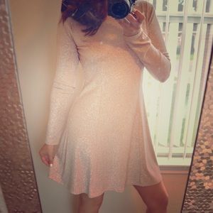 Long Sleeve Glitter Knit Skater Dress