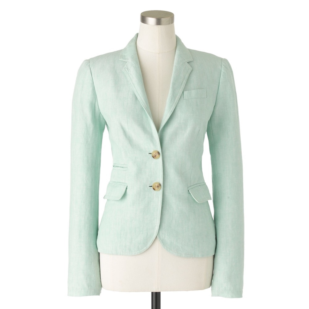 J Crew green linen schoolboy blazer