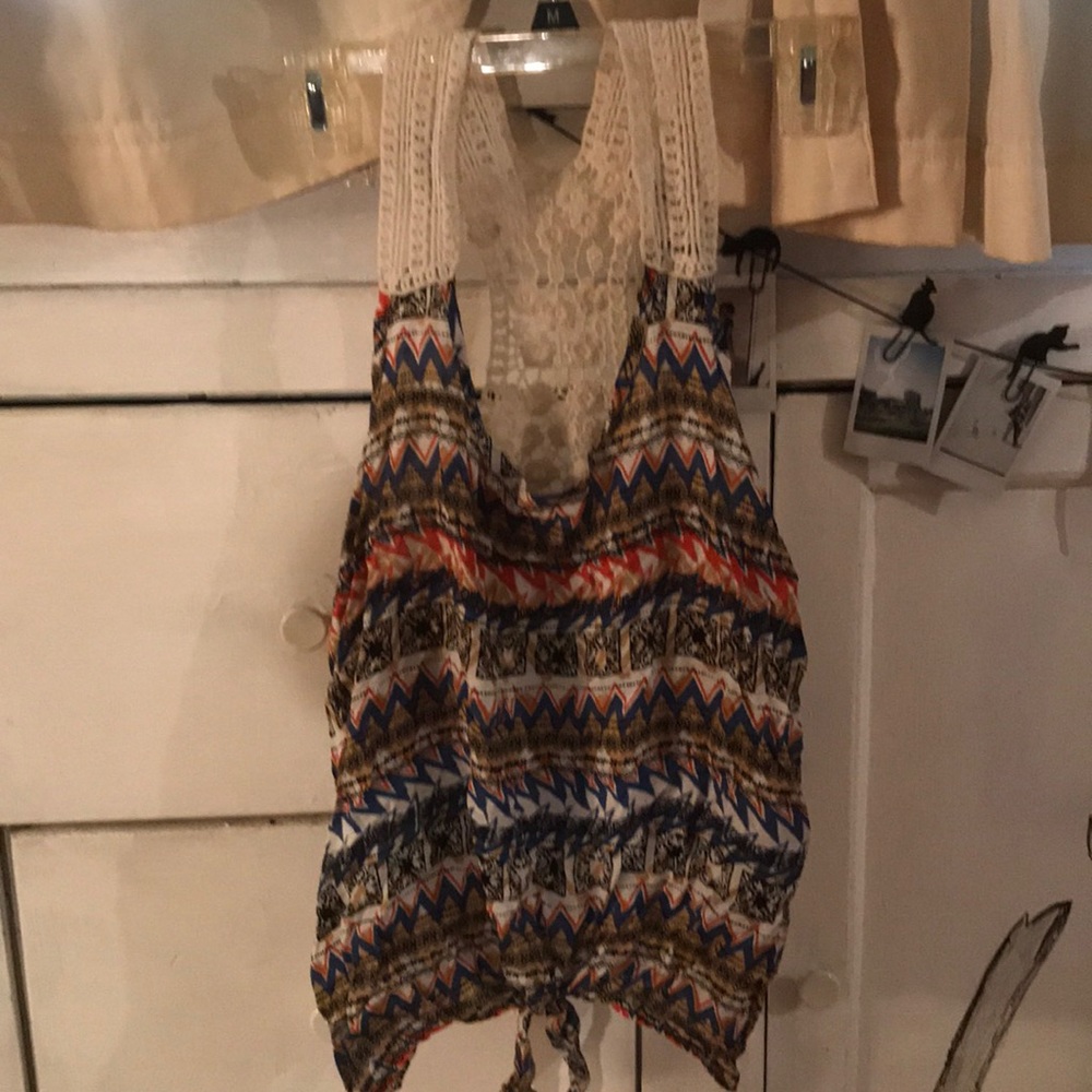 Patterned Crocheted Strap Tank Top