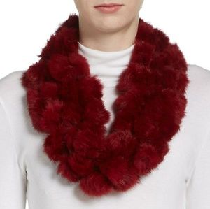 Saks Fifth Avenue Rabbit Fur Infinity Scarf Red