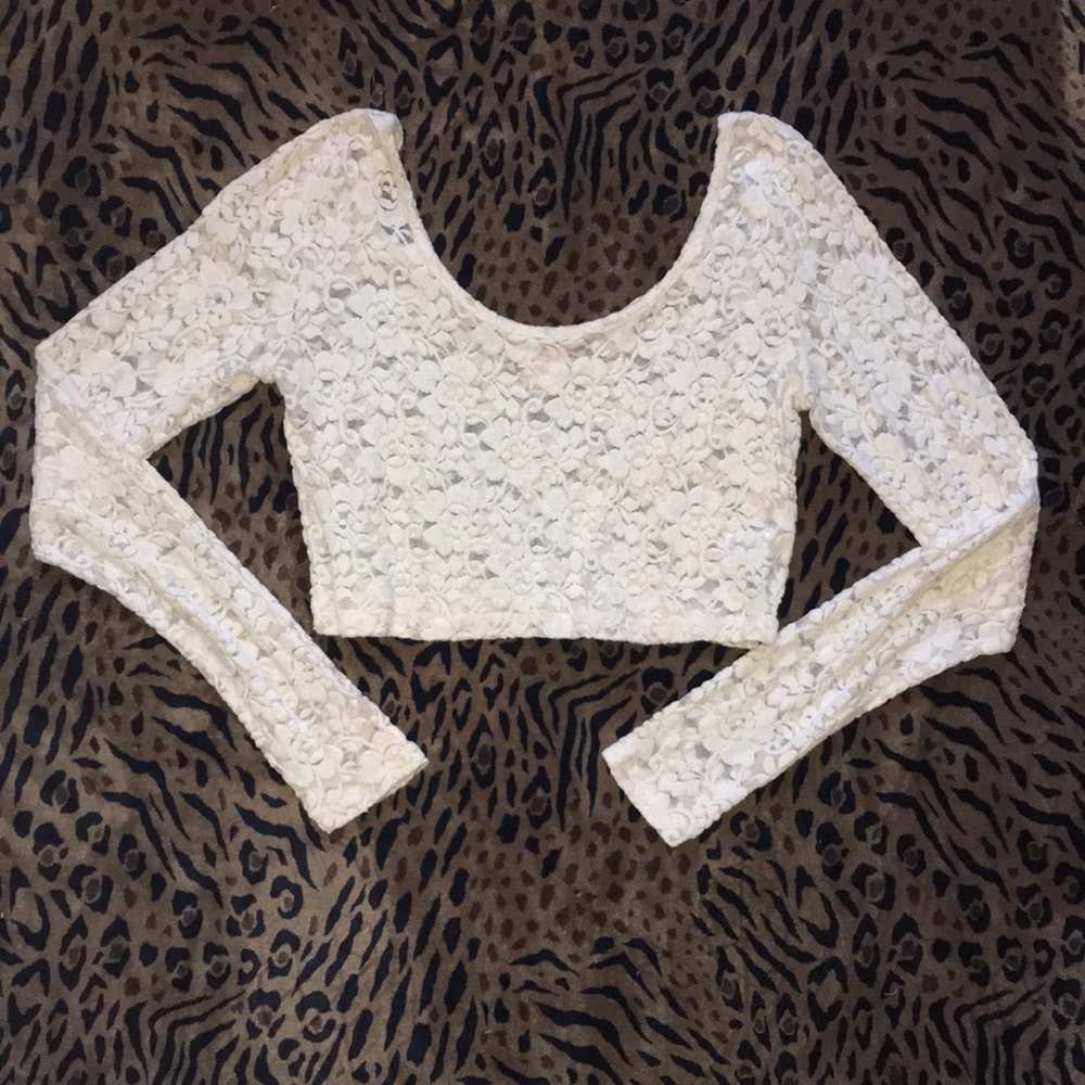 Mossimo Cream Lace Long Sleeve Crop Top Large