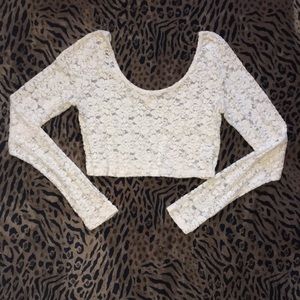 Mossimo Cream Lace Long Sleeve Crop Top Large
