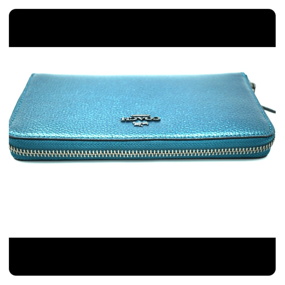 SOLD Coach Accordion Zippered Wallet Metallic Teal