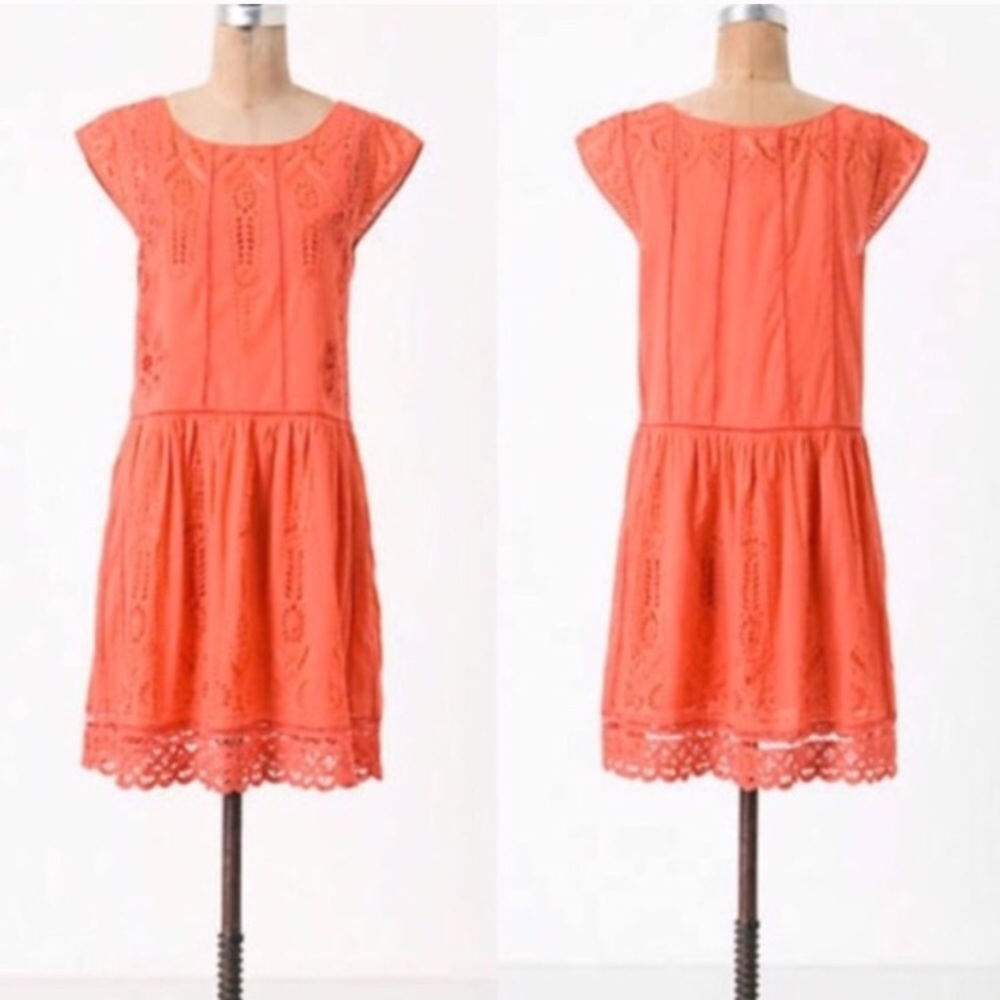 Anthropologie Watermelon Ice Embroidered Dress
