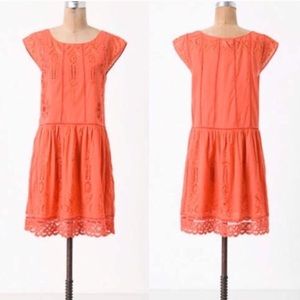 Anthropologie Watermelon Ice Embroidered Dress