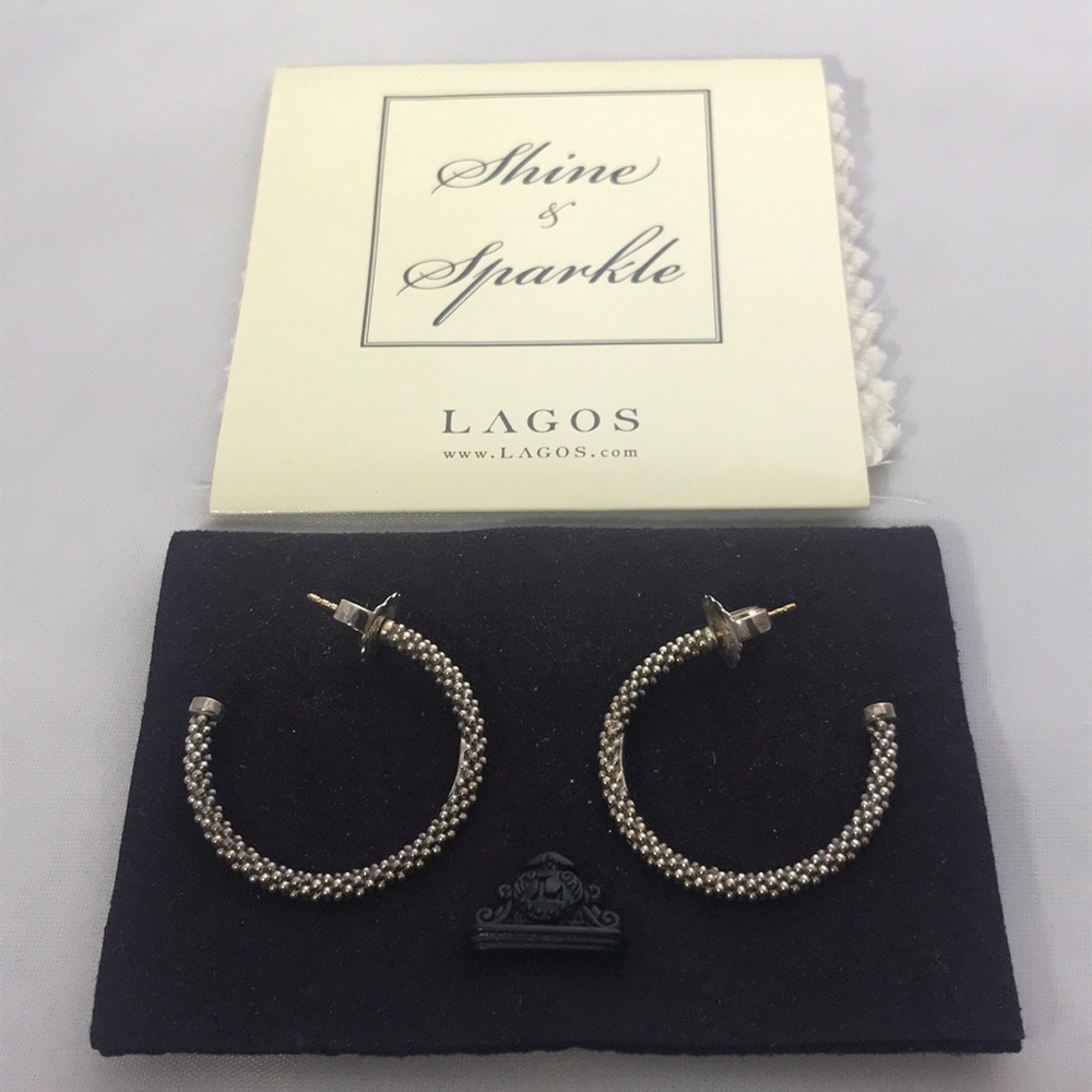 LAGOS Silver Beaded Hoop Earrings