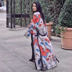 Gorgeous Satin-Like Japanese Art Maxi Robe OS