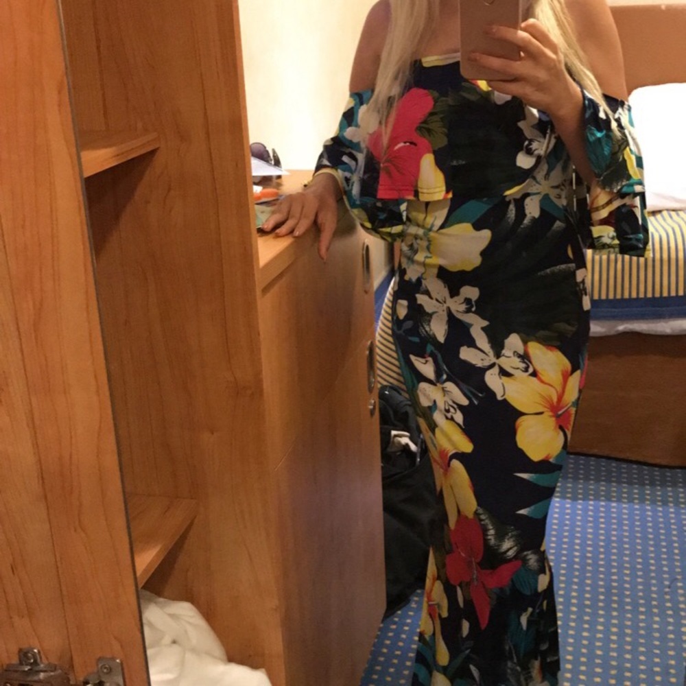 Long flower dress strapless