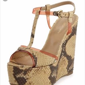 Sergio Rossi python leather wedge