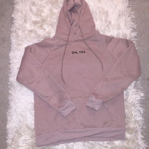 Light mauve “oh,yes” pullover hoodie