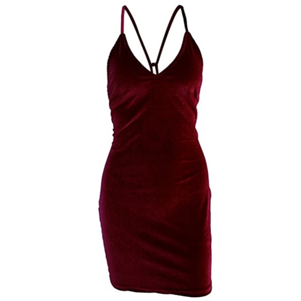 Chic Velvet Open Back Strappy Party Mini Dress - Picture 4 of 7