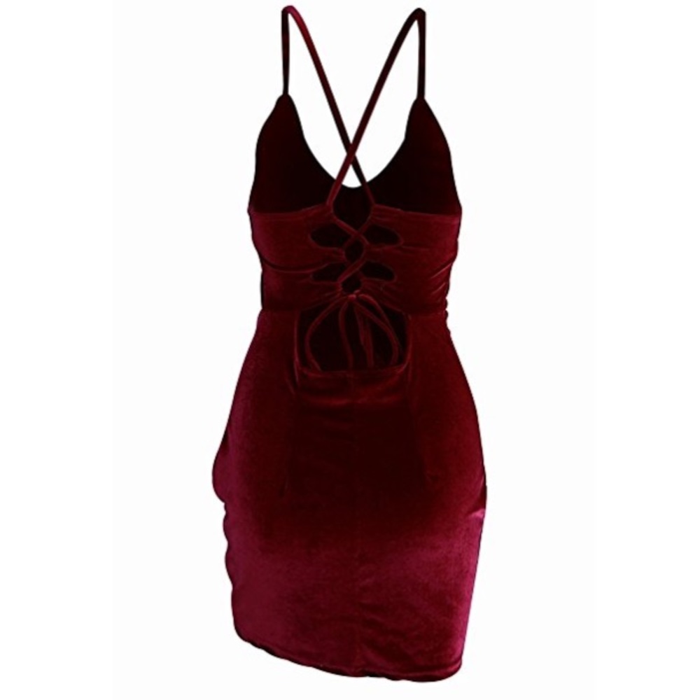 Chic Velvet Open Back Strappy Party Mini Dress - Picture 6 of 7