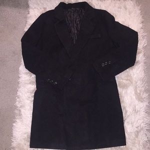 Black midi length trench coat  w/ quilted inside
