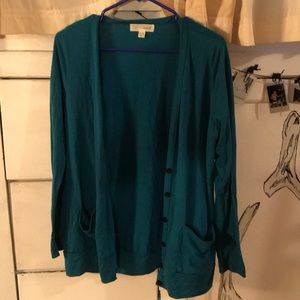 Teal Button-Down Cardigan with Pockets