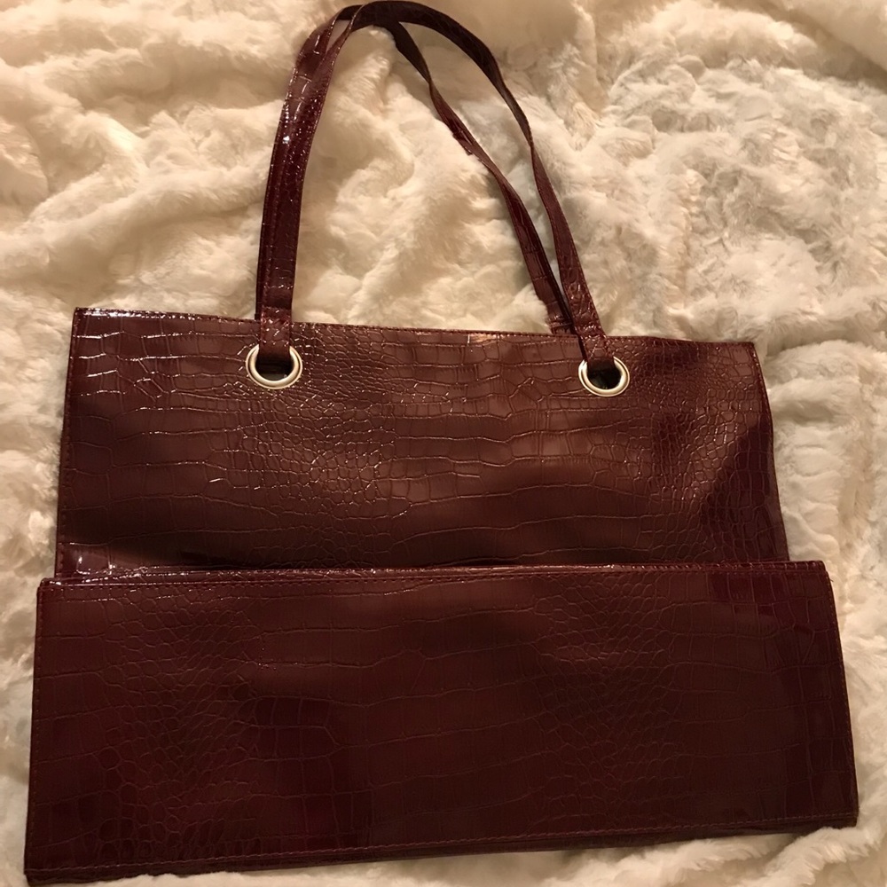 Wine Large Croc embossed Tote