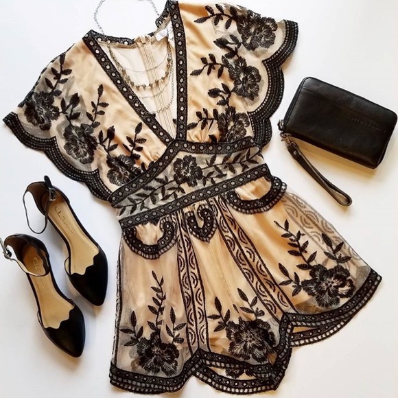 Embroidered Mesh Scallop Hem Romper - Picture 2 of 8