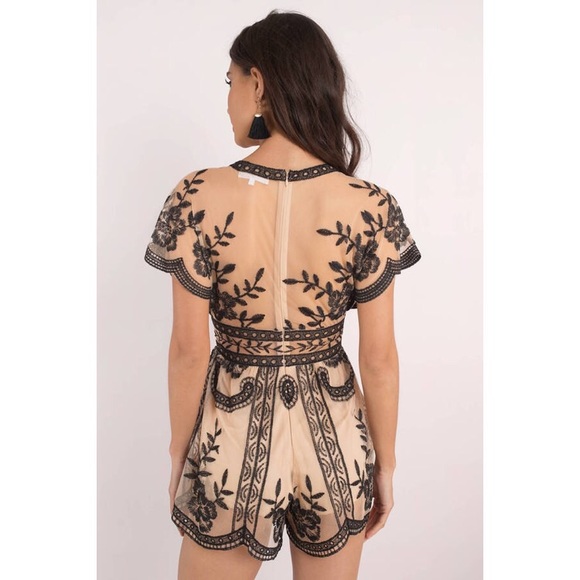 Embroidered Mesh Scallop Hem Romper - Picture 5 of 8