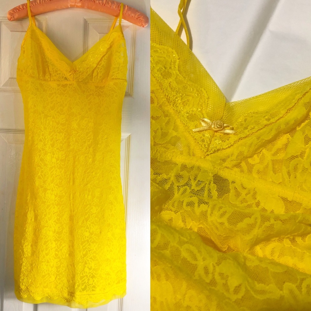Victorias Secret Stretch Lace Yellow Slip Dress L