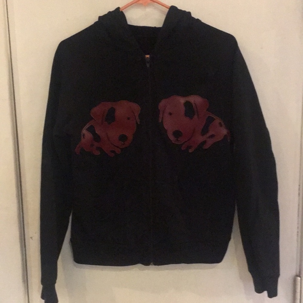 Pit Bull Doggy Print Black Hoodie, Size L