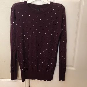 Purple sweater with white polka dots