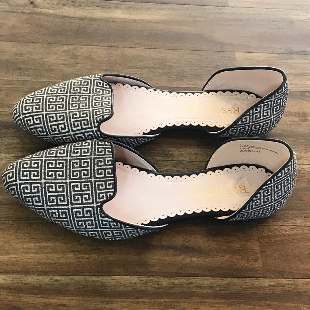 Greek Key Black & White Woven Flats by Restricted