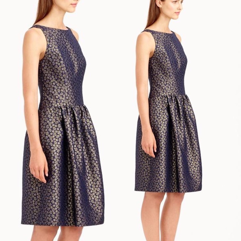 J.Crew Factory Navy Metallic Gold Floral Dress